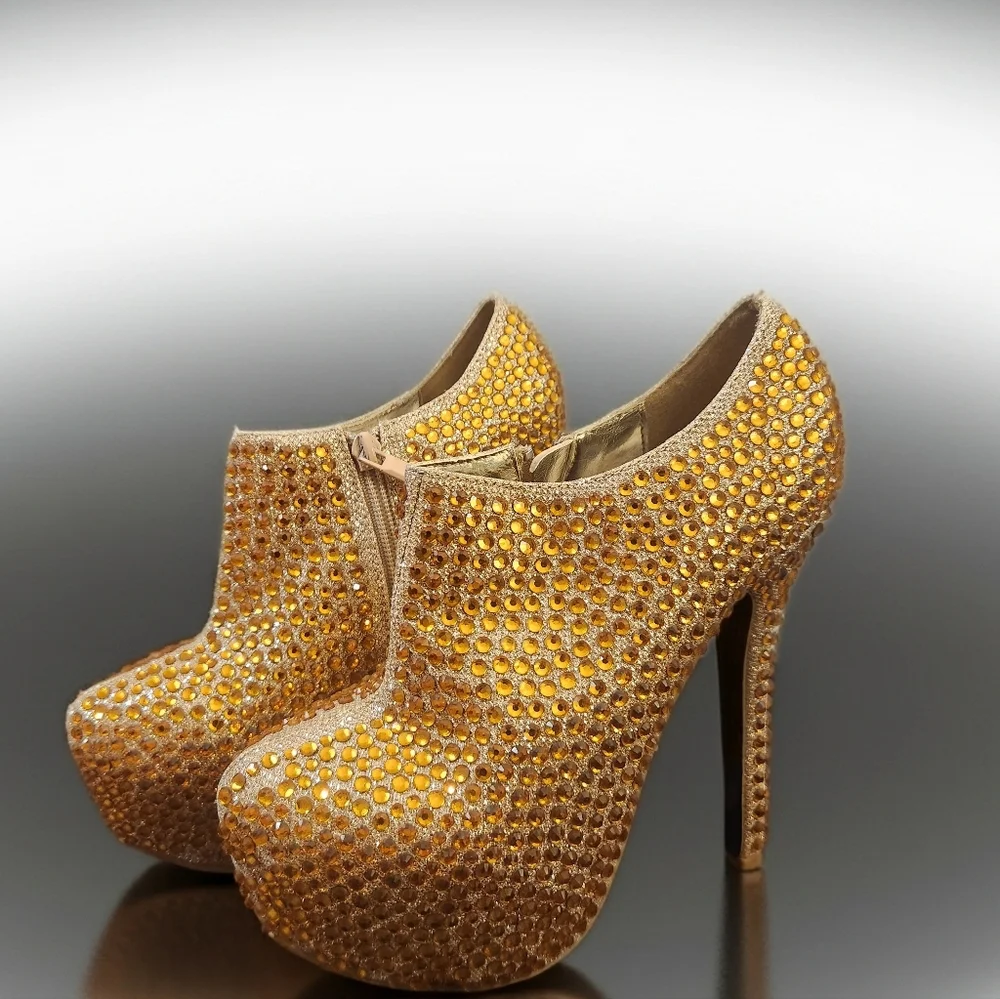 Gold Rhinestone Platform Heels - Picture 3 of 4